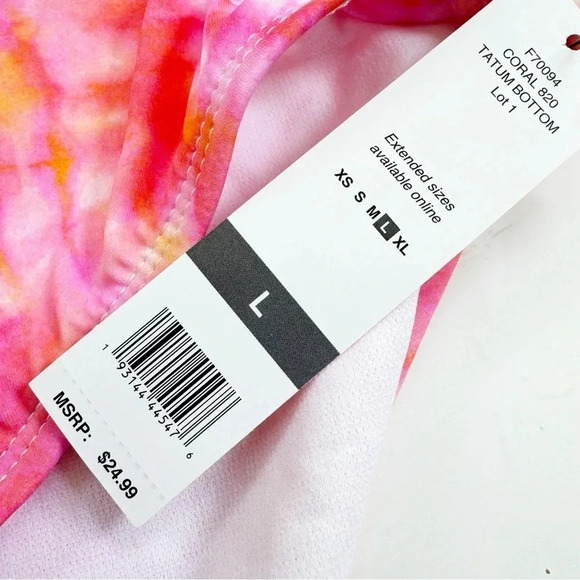 NWT Sundazed Tie Dyed Side Tie High Waist Bikini Bottom Orange and Pink Size L - Picture 7 of 10